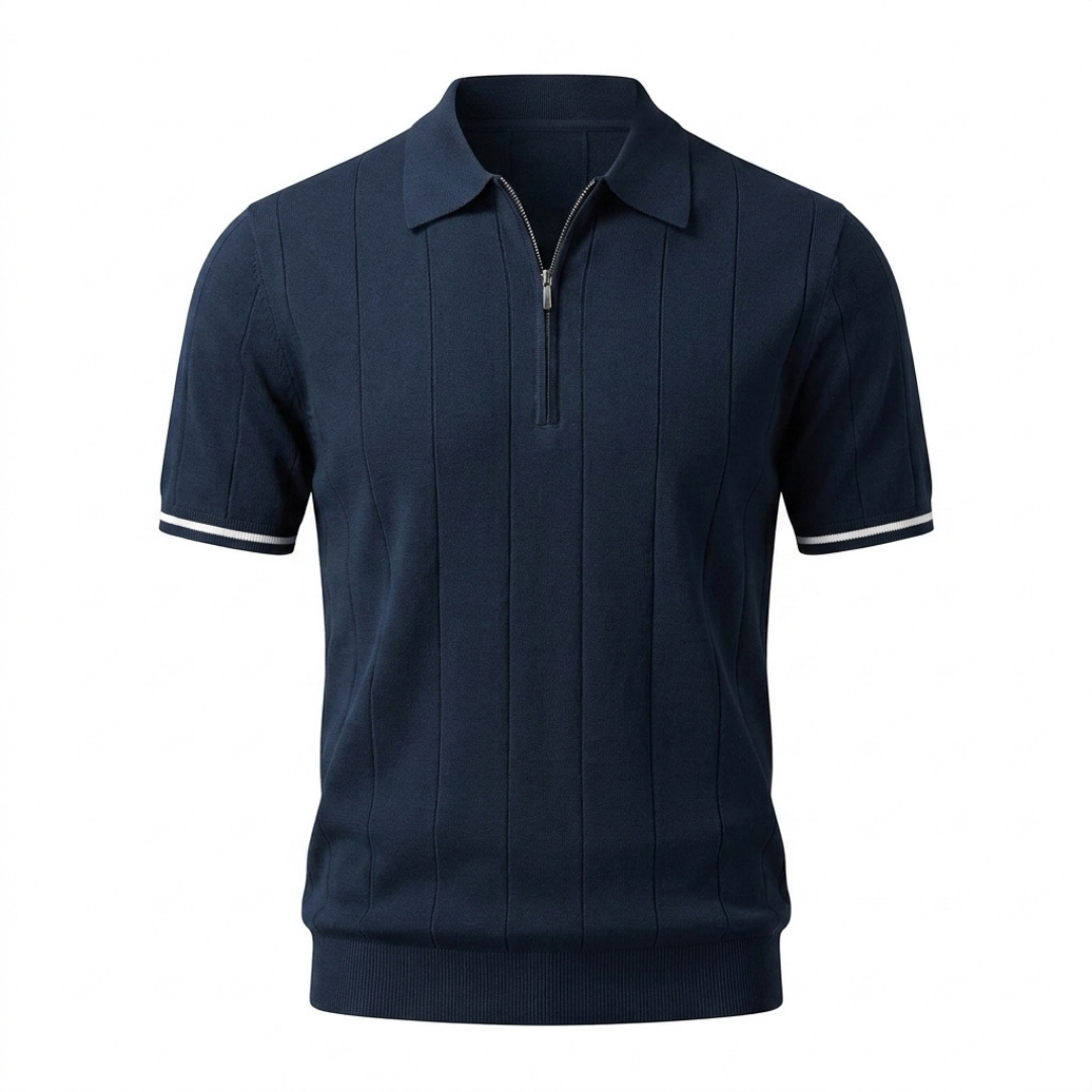 Half-Zip Textured Knit Polo Shirt