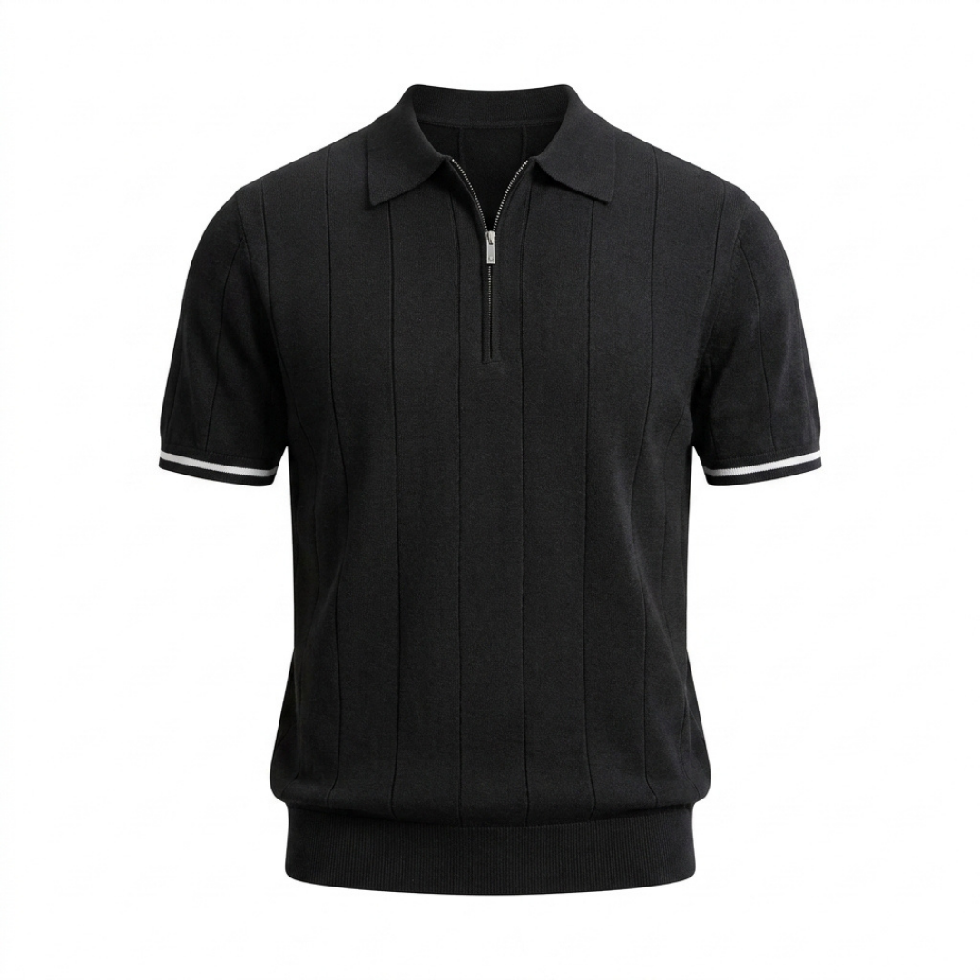 Half-Zip Textured Knit Polo Shirt