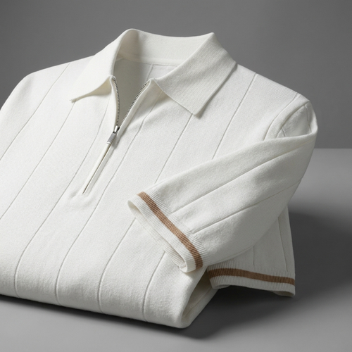 Half-Zip Textured Knit Polo Shirt