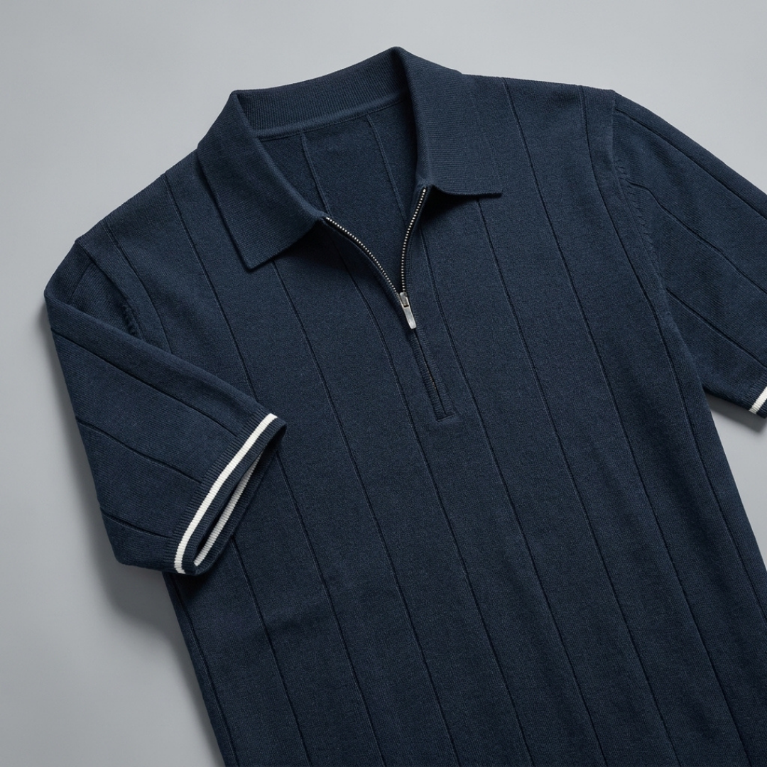 Half-Zip Textured Knit Polo Shirt