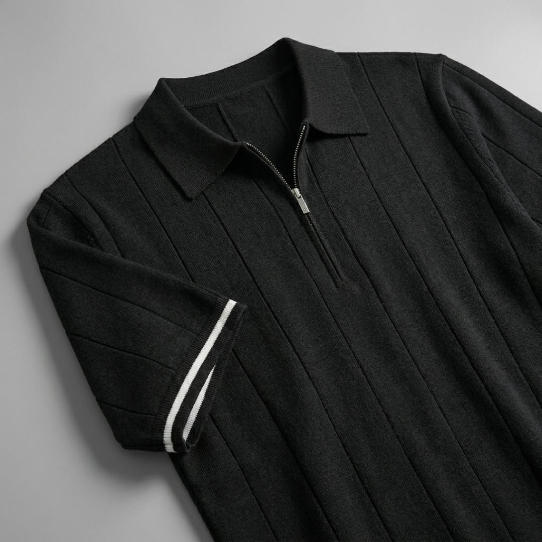 Half-Zip Textured Knit Polo Shirt