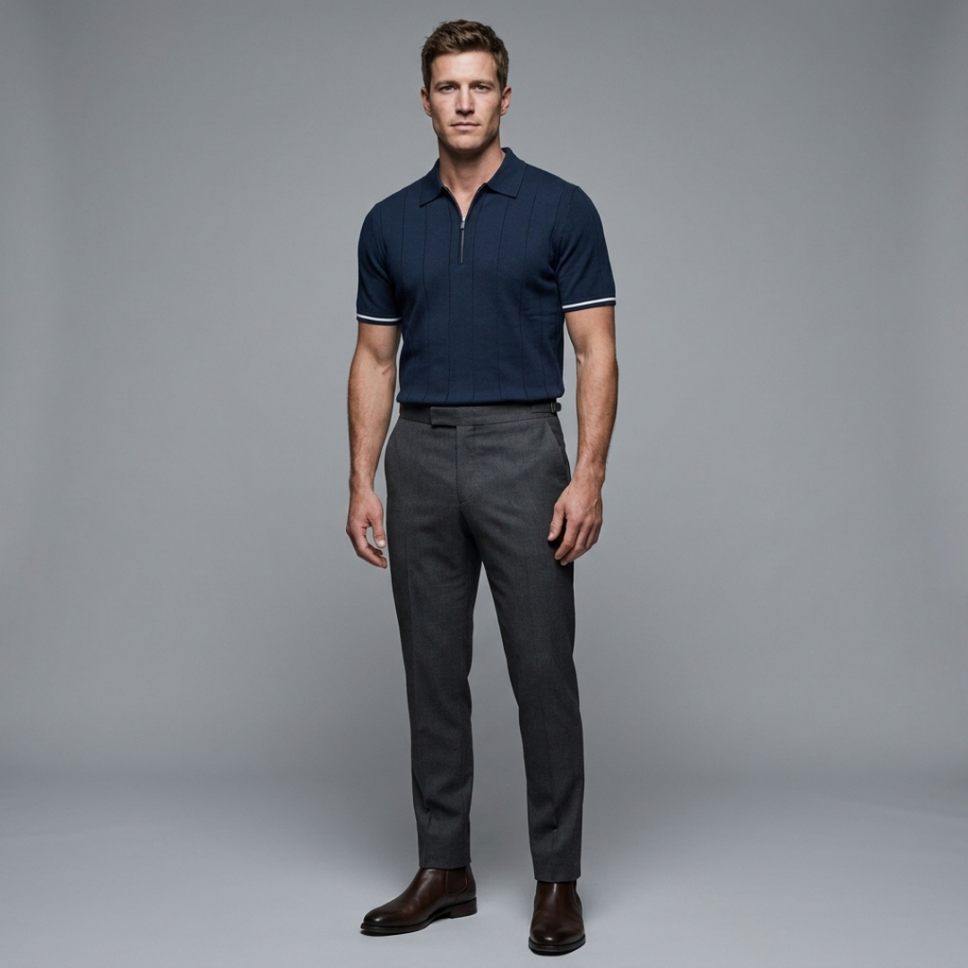 Half-Zip Textured Knit Polo Shirt