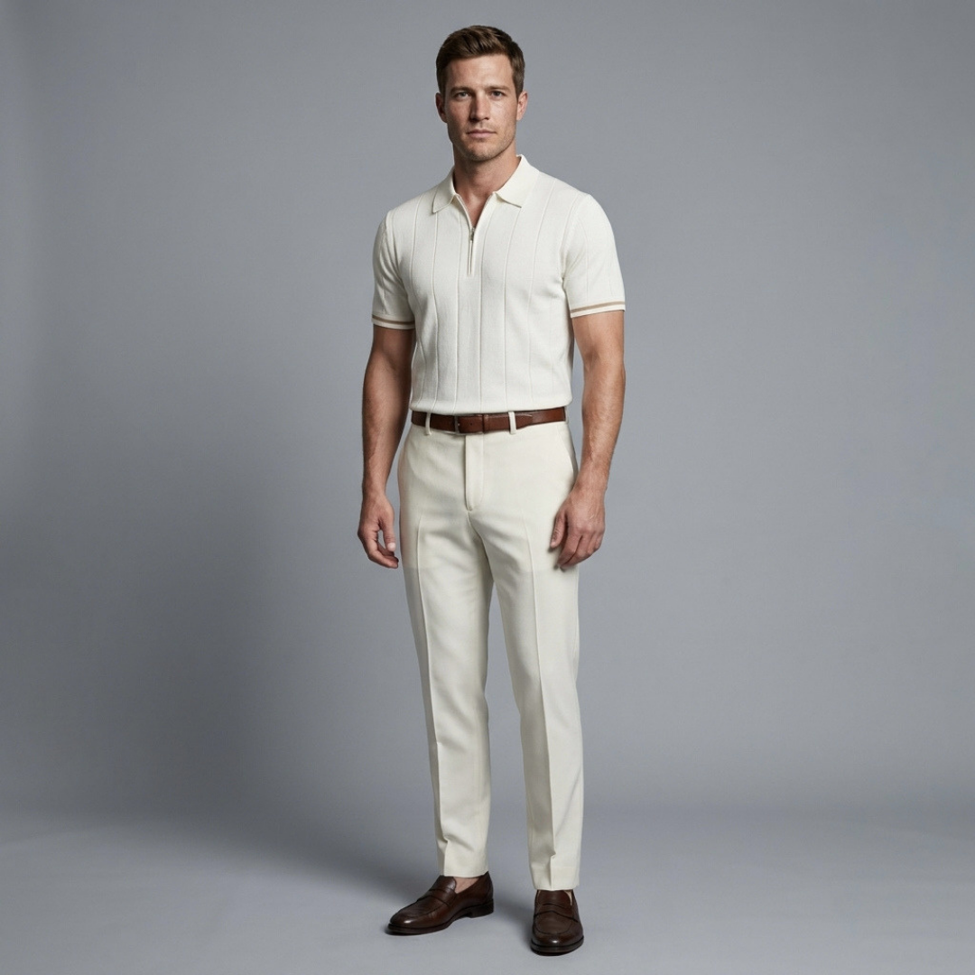 Half-Zip Textured Knit Polo Shirt